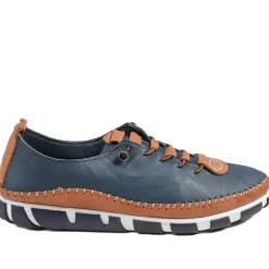 All Leather Lace Up Stitch Detail Shoes - Navy Tan