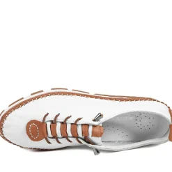 All Leather Lace Up Stitch Detail Shoes - White-Tan