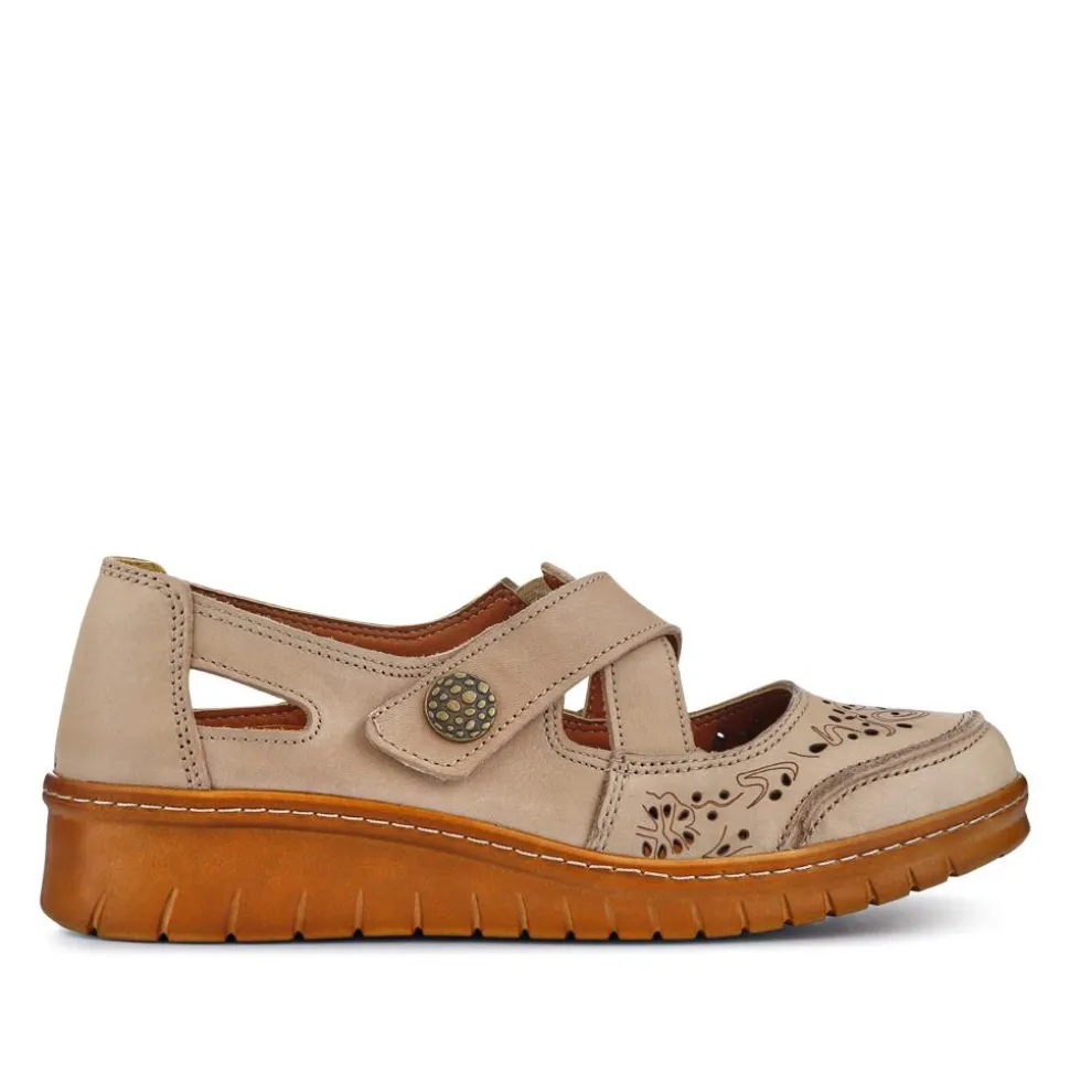 All-Leather Touch-Fasten Mary Janes - Beige