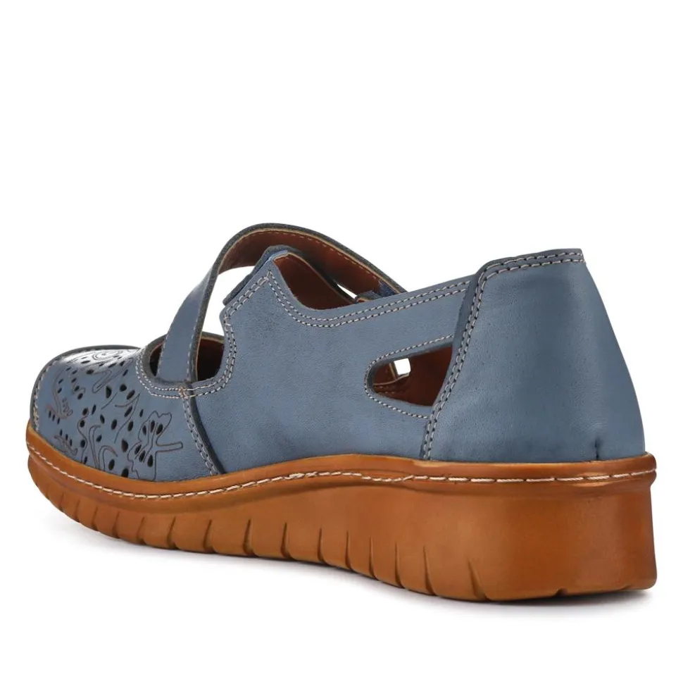 All-Leather Touch-Fasten Mary Janes - Denim