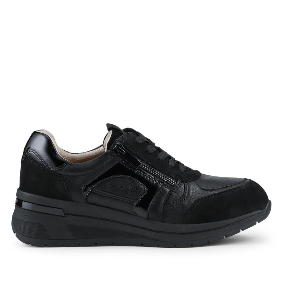 Alvira Wide Fit Leather Trainers - Black