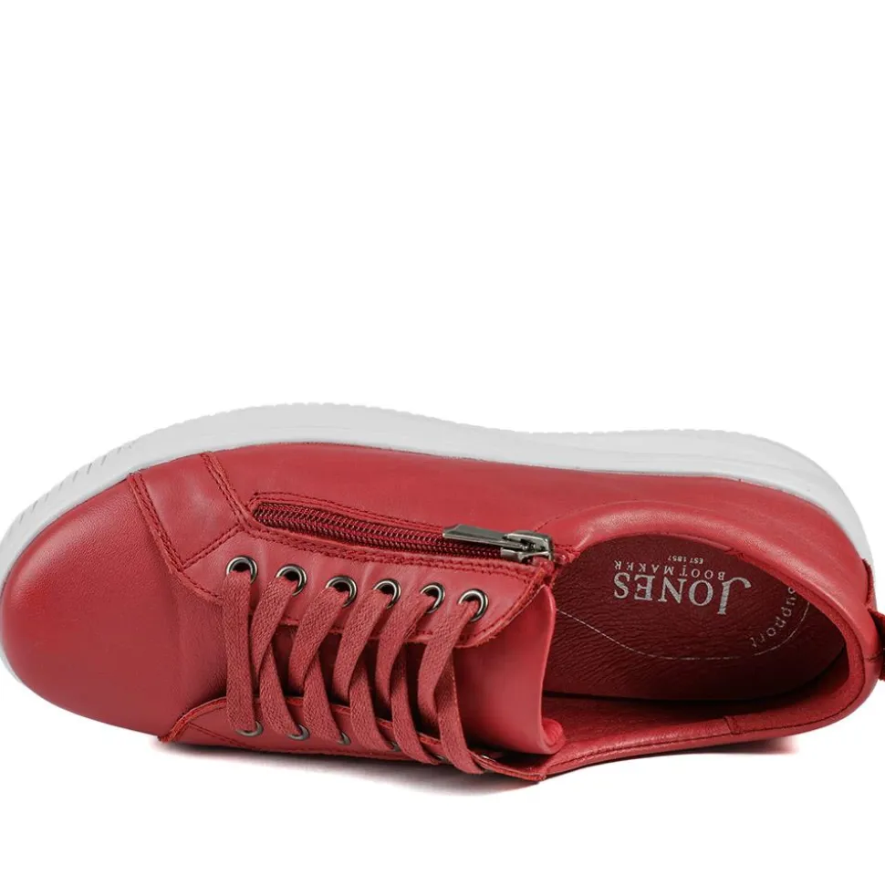 Anara Zip & Lace Leather Trainers - Red