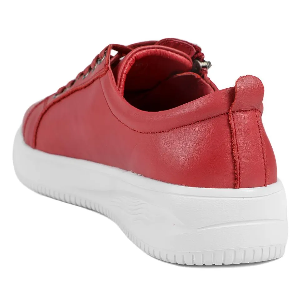 Anara Zip & Lace Leather Trainers - Red