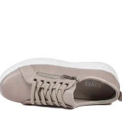 Anara Zip & Lace Leather Trainers - Stone