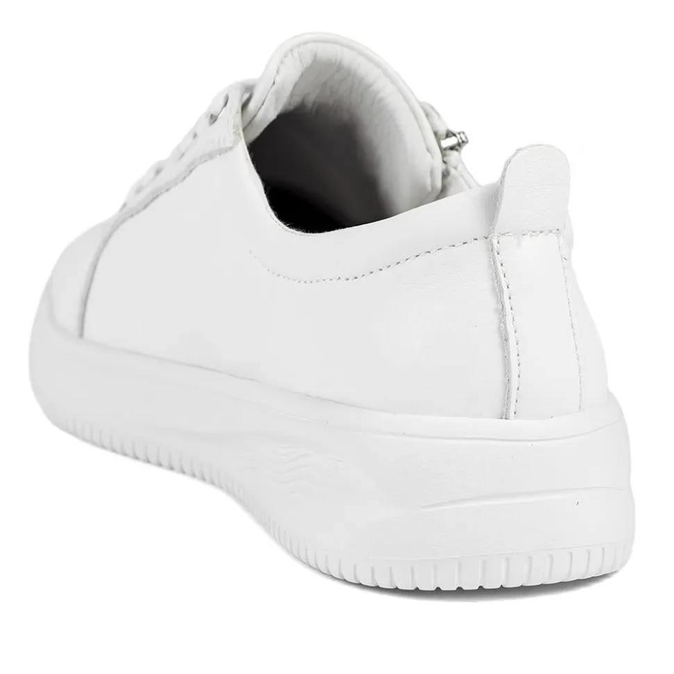 Anara Zip & Lace Leather Trainers - White