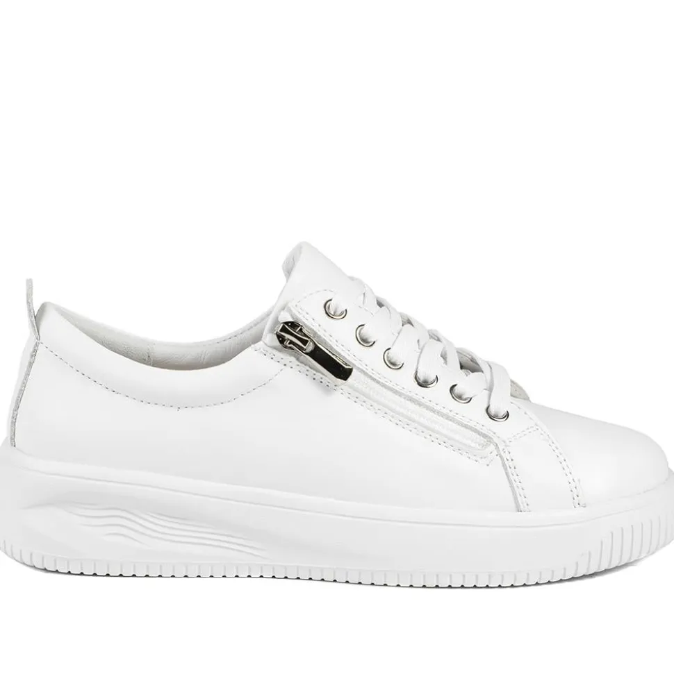 Anara Zip & Lace Leather Trainers - White