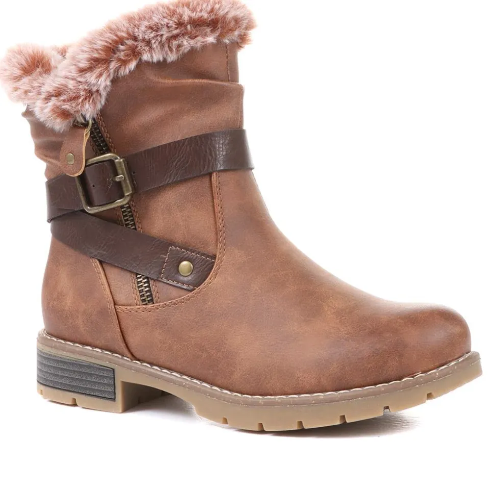 Ankle Biker Boots - Tan