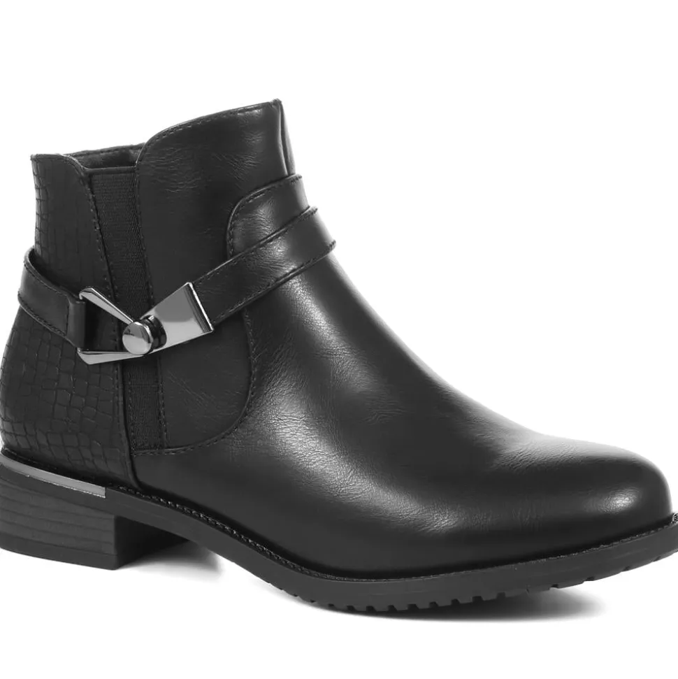 Ankle Boots with Metallic Buckle - Black
