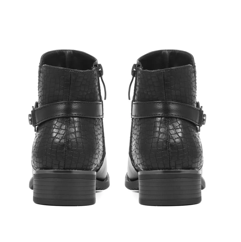Ankle Boots with Metallic Buckle - Black