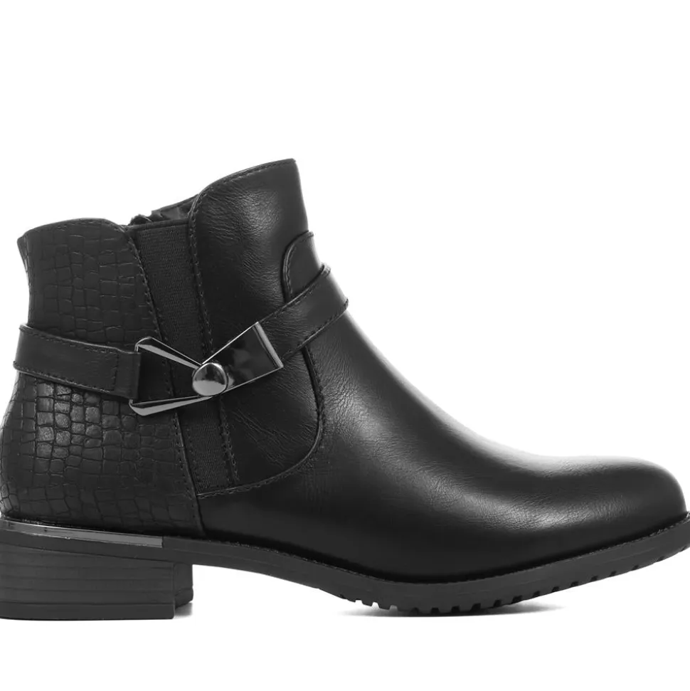 Ankle Boots with Metallic Buckle - Black