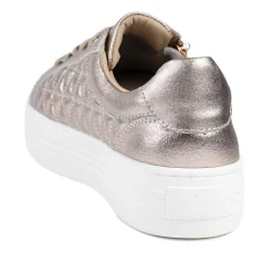 Arianna Quilted Leather Zip & Lace Trainers - Champagne