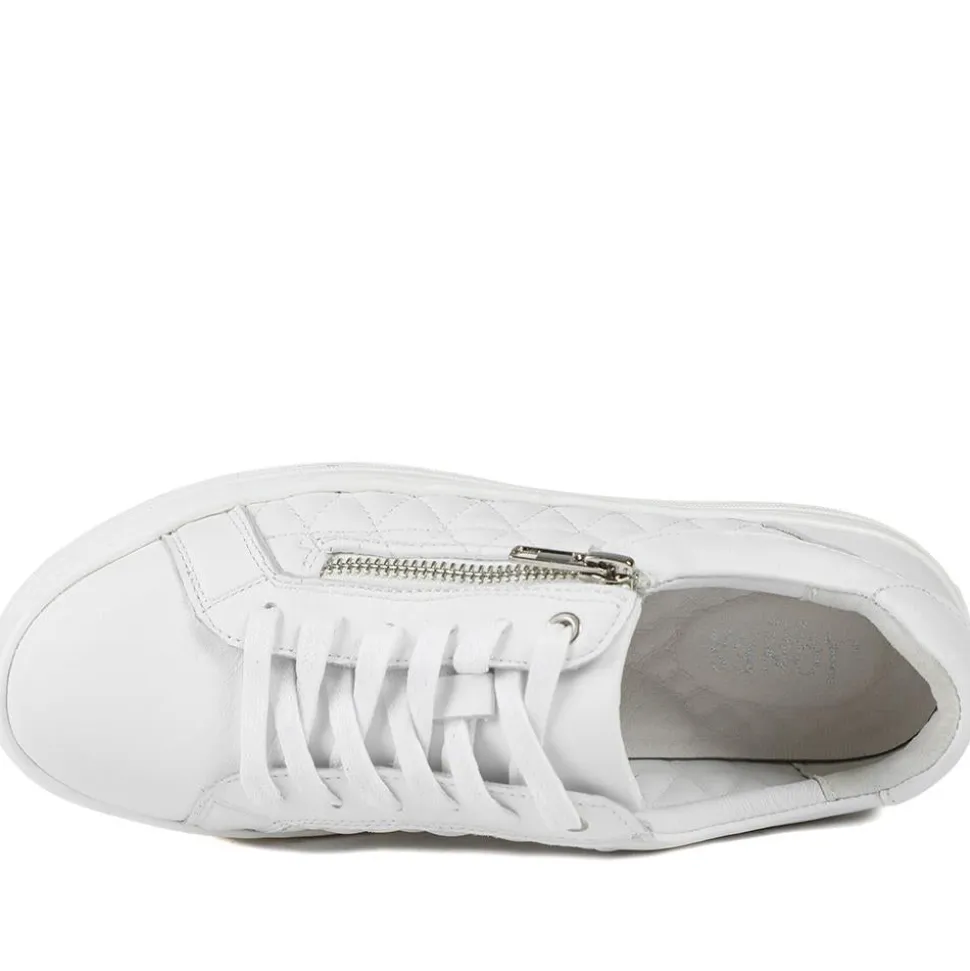 Arianna Quilted Leather Zip & Lace Trainers - White Leather