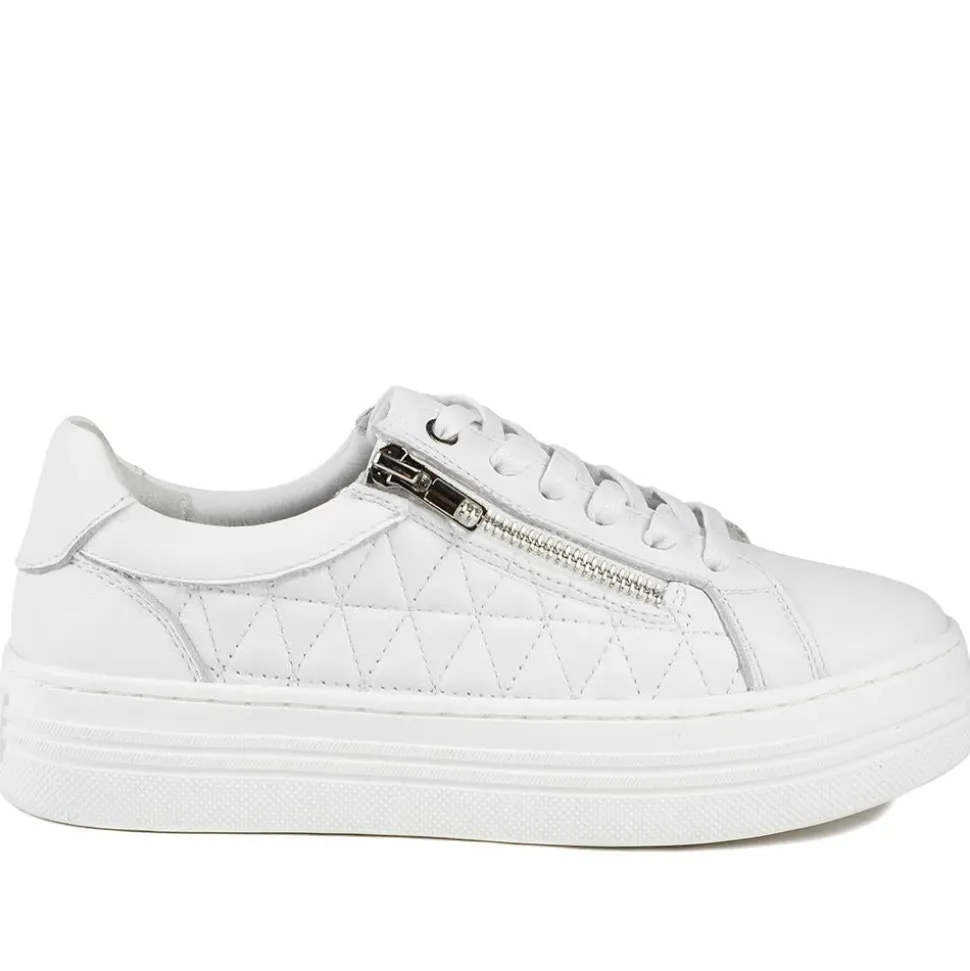 Arianna Quilted Leather Zip & Lace Trainers - White Leather