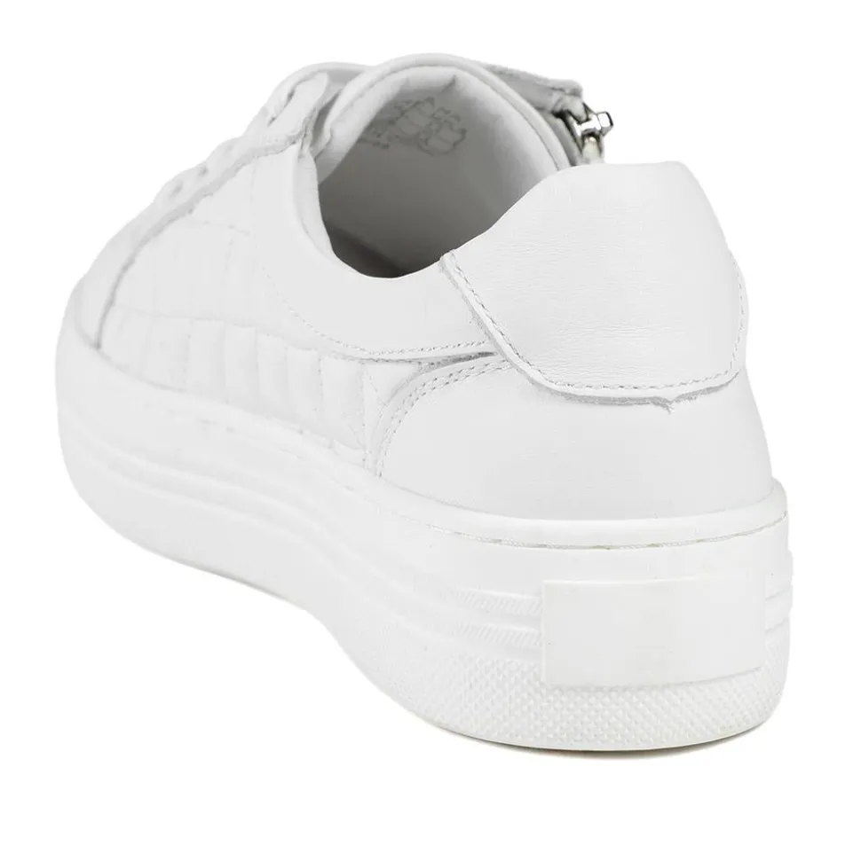 Arianna Quilted Leather Zip & Lace Trainers - White Leather
