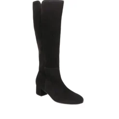 Ashby Block-Heel Leather Long Boots - Black Suede
