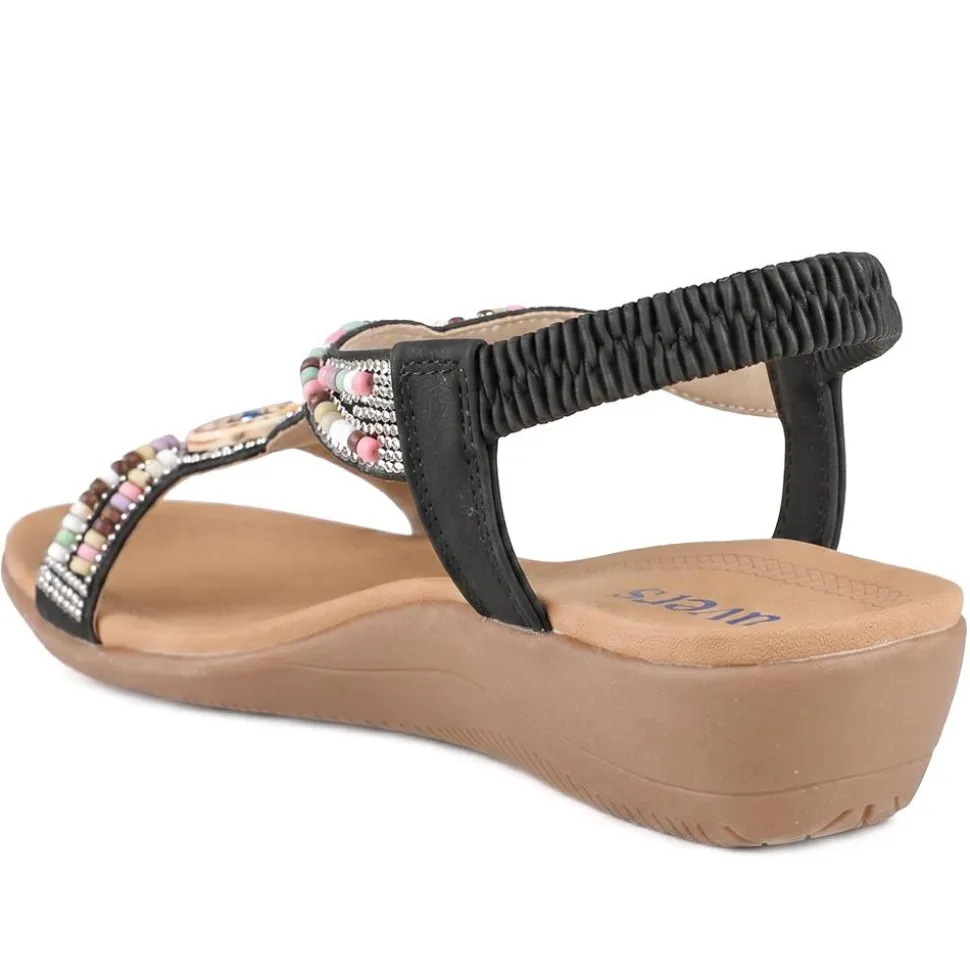 Beaded Comfort Fitting Sandals - Black