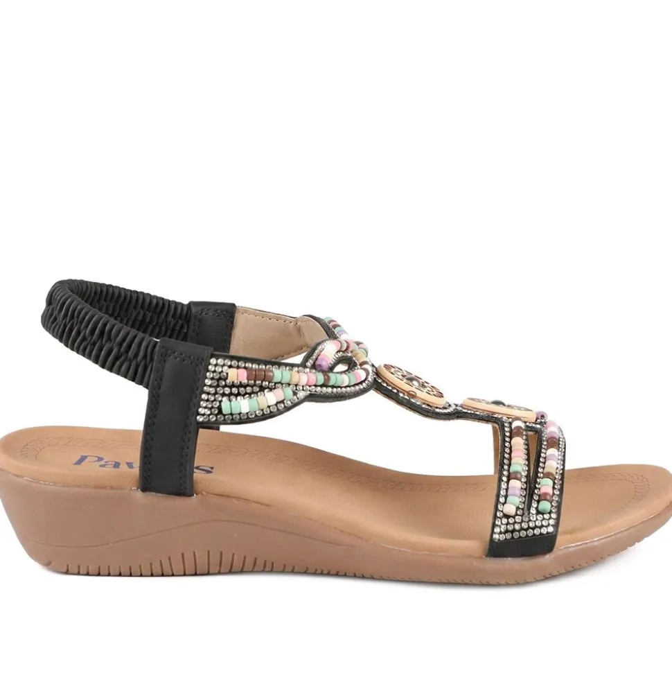Beaded Comfort Fitting Sandals - Black