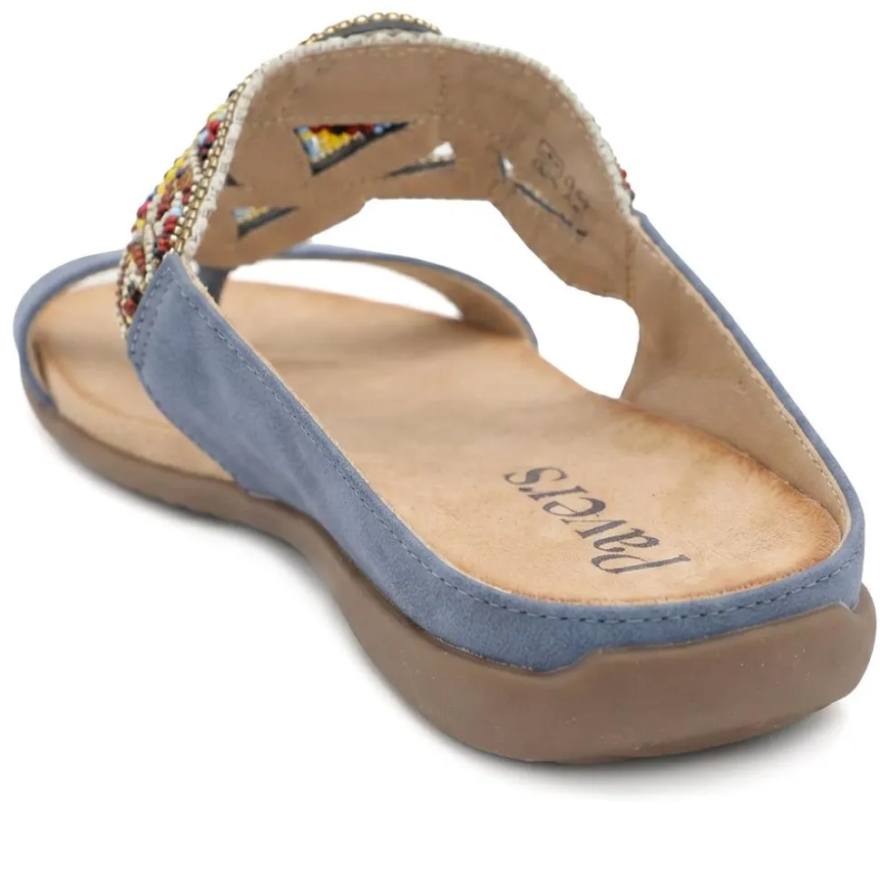Beaded Lightweight Mule Sandals - Blue