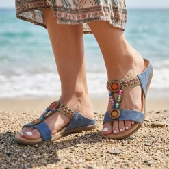 Beaded Lightweight Mule Sandals - Blue