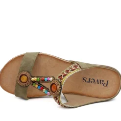 Beaded Lightweight Mule Sandals - Khaki