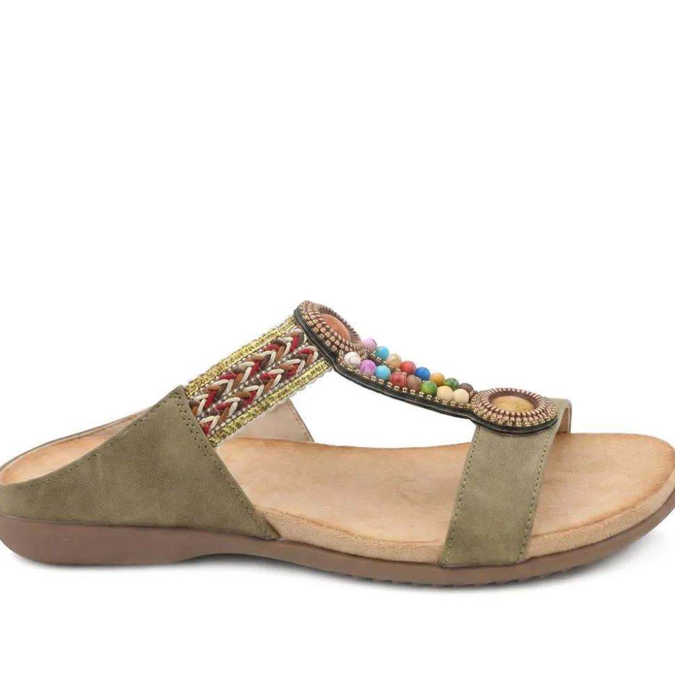 Beaded Lightweight Mule Sandals - Khaki