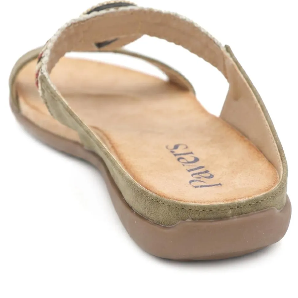 Beaded Lightweight Mule Sandals - Khaki