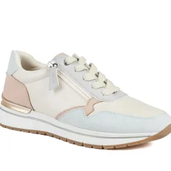 Bellissimo Chunky Zip & Lace Trainers - Beige Multi
