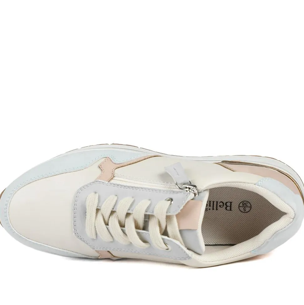 Bellissimo Chunky Zip & Lace Trainers - Beige Multi