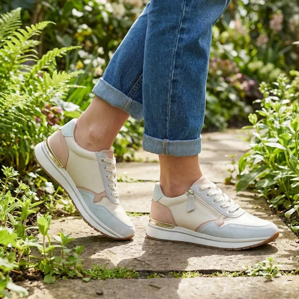 Bellissimo Chunky Zip & Lace Trainers - Beige Multi