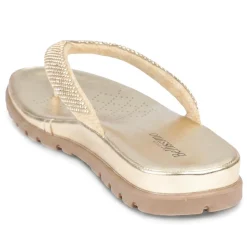 Bellissimo Cushioned Diamante Toe Post Sandals - Gold