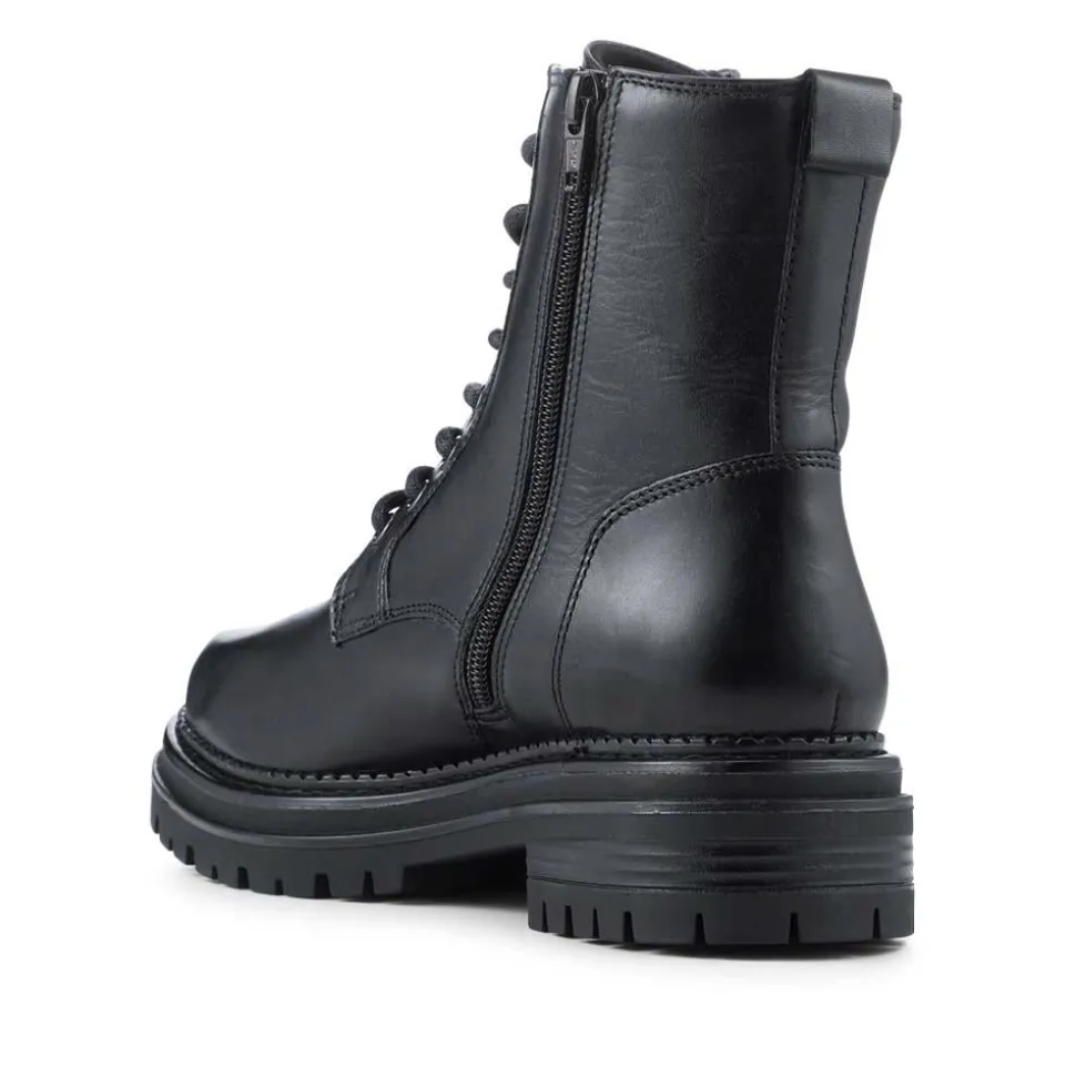 Bellissimo Lace Up Leather Boots With Zip Fasten - Black