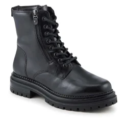 Bellissimo Lace Up Leather Boots With Zip Fasten - Black