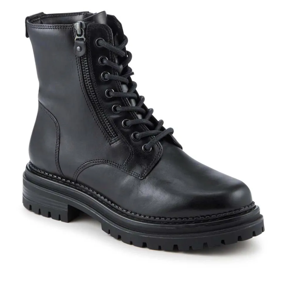 Bellissimo Lace Up Leather Boots With Zip Fasten - Black