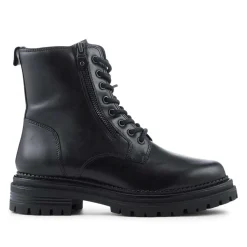 Bellissimo Lace Up Leather Boots With Zip Fasten - Black