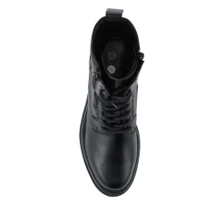 Bellissimo Lace Up Leather Boots With Zip Fasten - Black