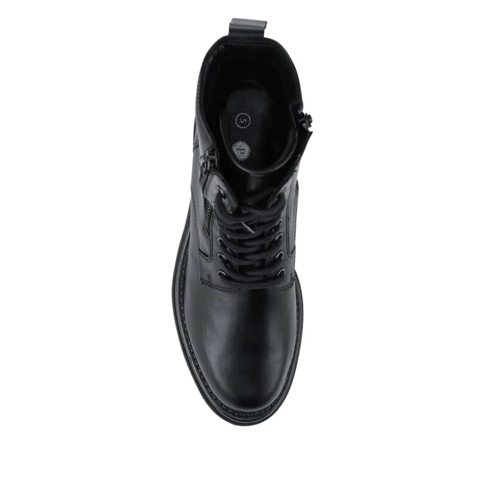 Bellissimo Lace Up Leather Boots With Zip Fasten - Black