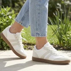 Bellissimo Lace Up Trainers - White-Beige