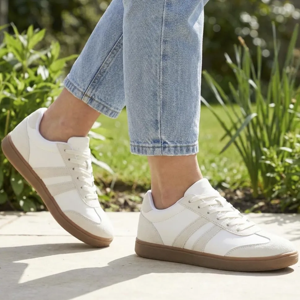 Bellissimo Lace Up Trainers - White-Beige