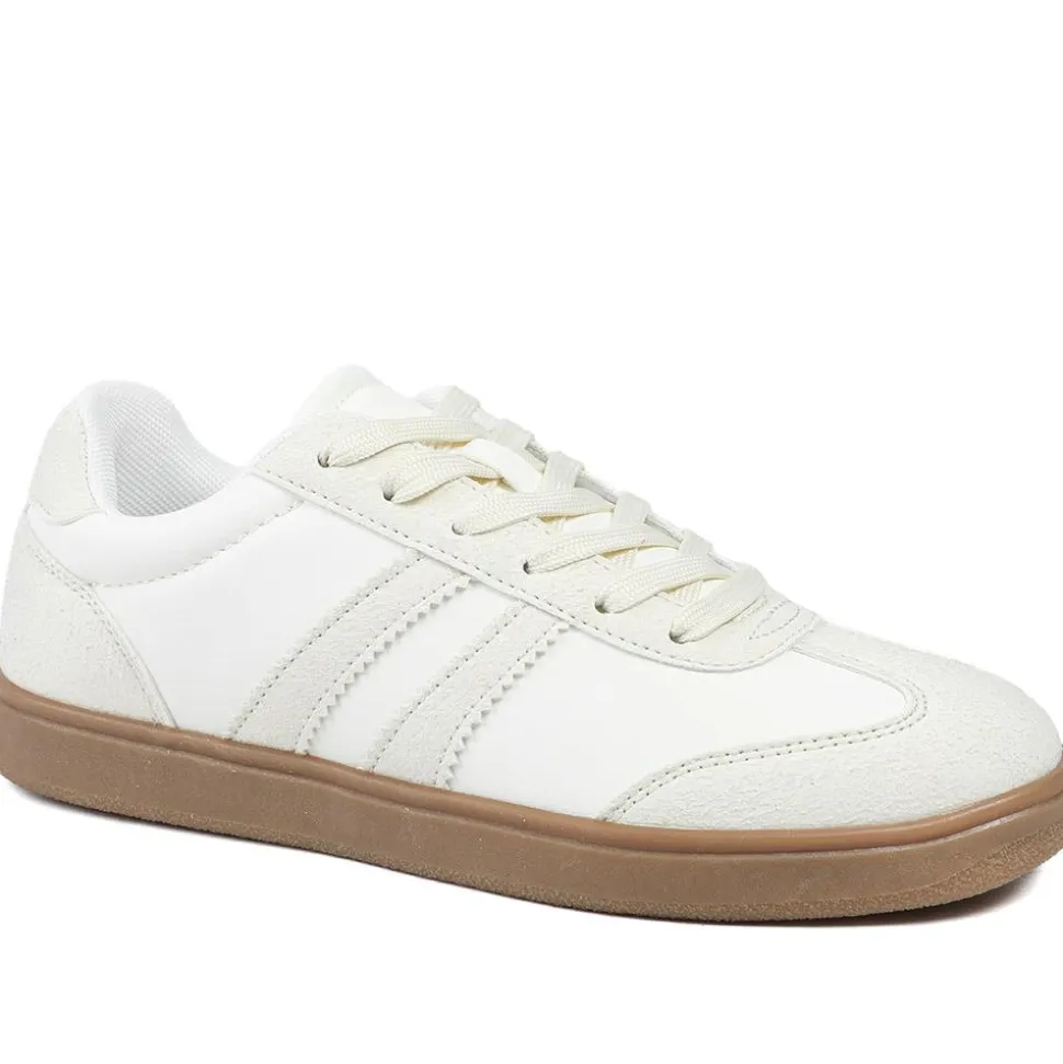 Bellissimo Lace Up Trainers - White-Beige