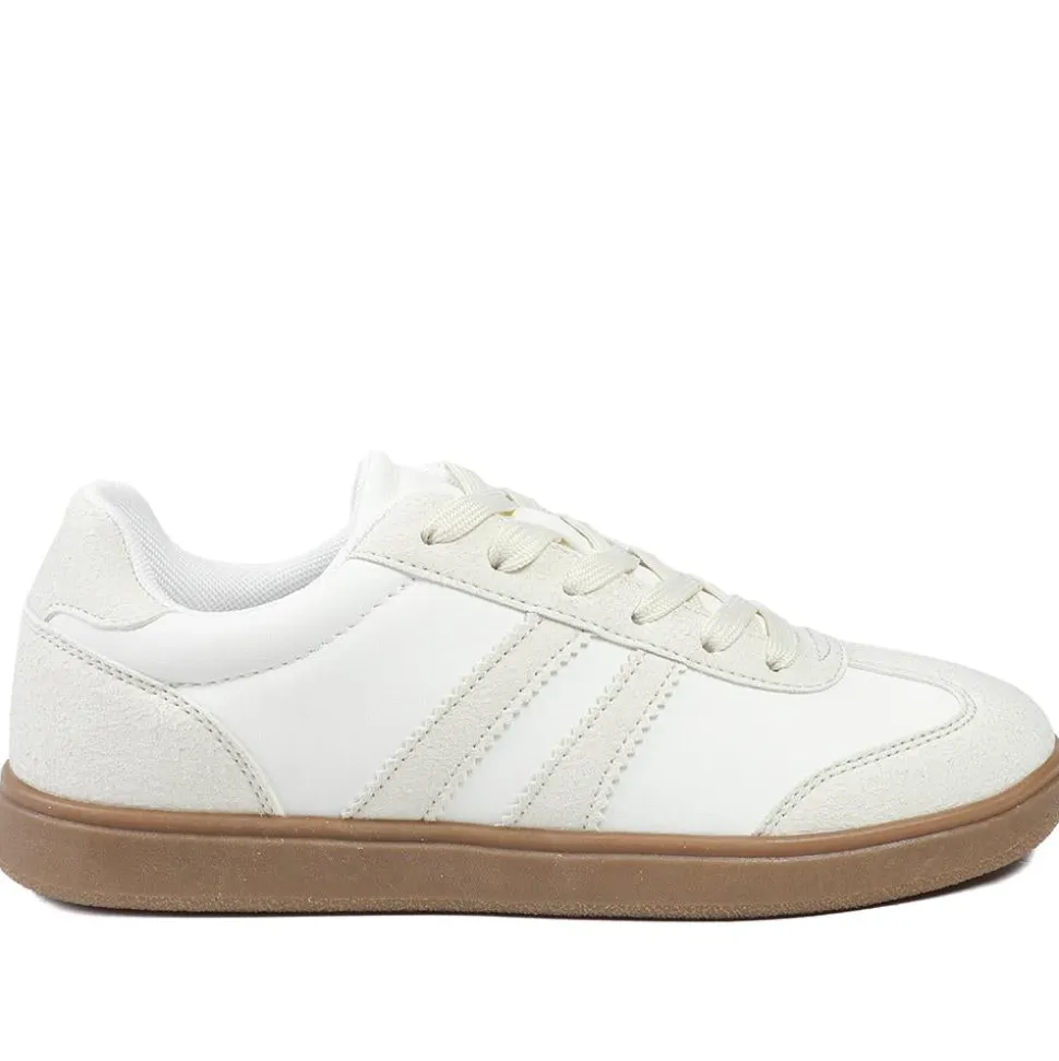 Bellissimo Lace Up Trainers - White-Beige