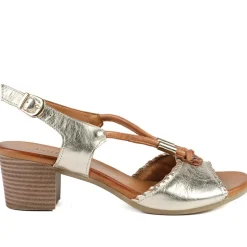Bellissimo Leather Block Heel Sandals - Gold
