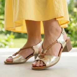 Bellissimo Leather Block Heel Sandals - Gold