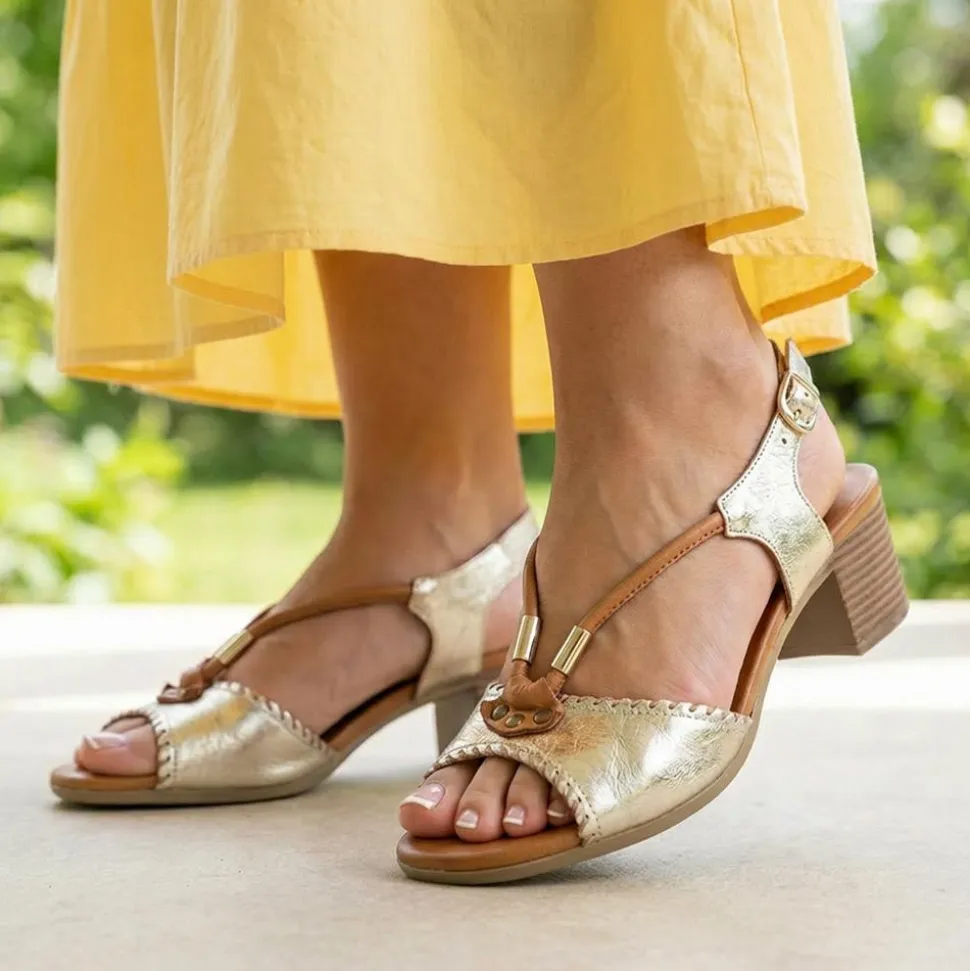 Bellissimo Leather Block Heel Sandals - Gold