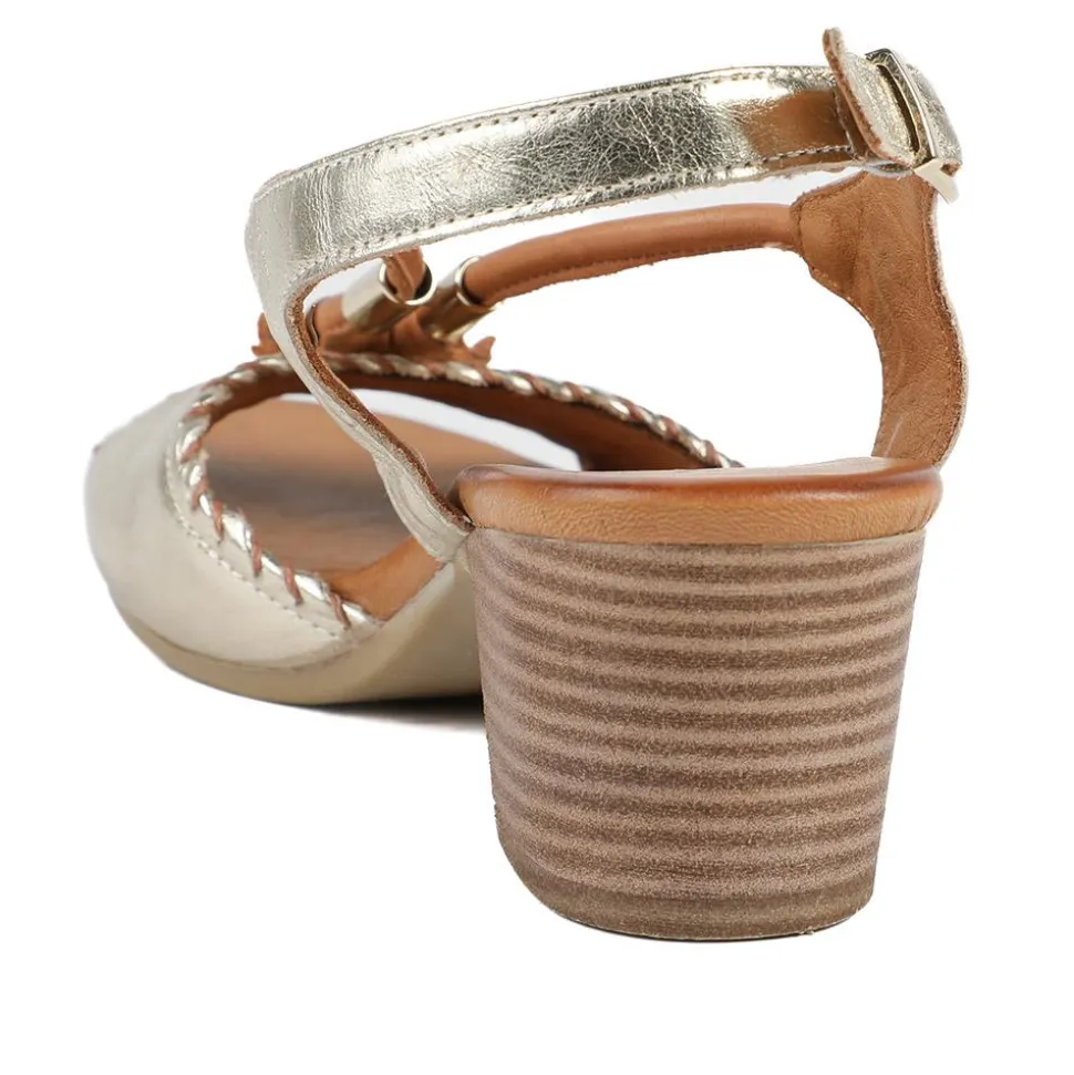 Bellissimo Leather Block Heel Sandals - Gold