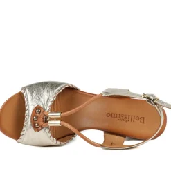 Bellissimo Leather Block Heel Sandals - Gold