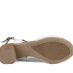 Bellissimo Leather Block Heel Sandals - White