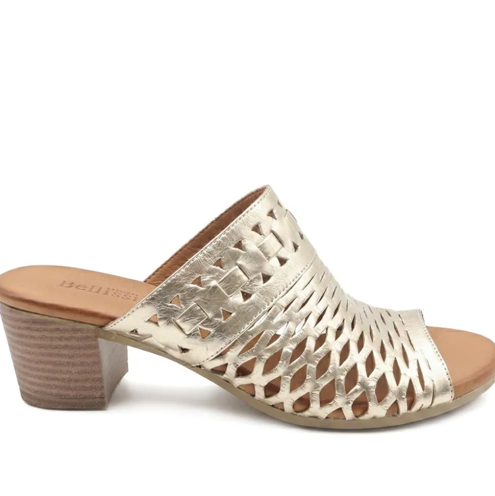Bellissimo Leather Heeled Mule Sandals - Gold