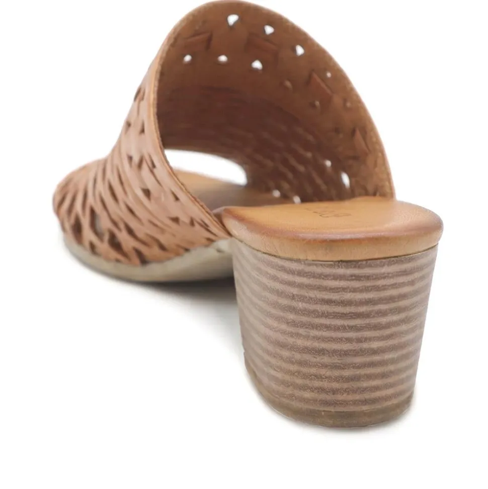 Bellissimo Leather Heeled Mule Sandals - Tan