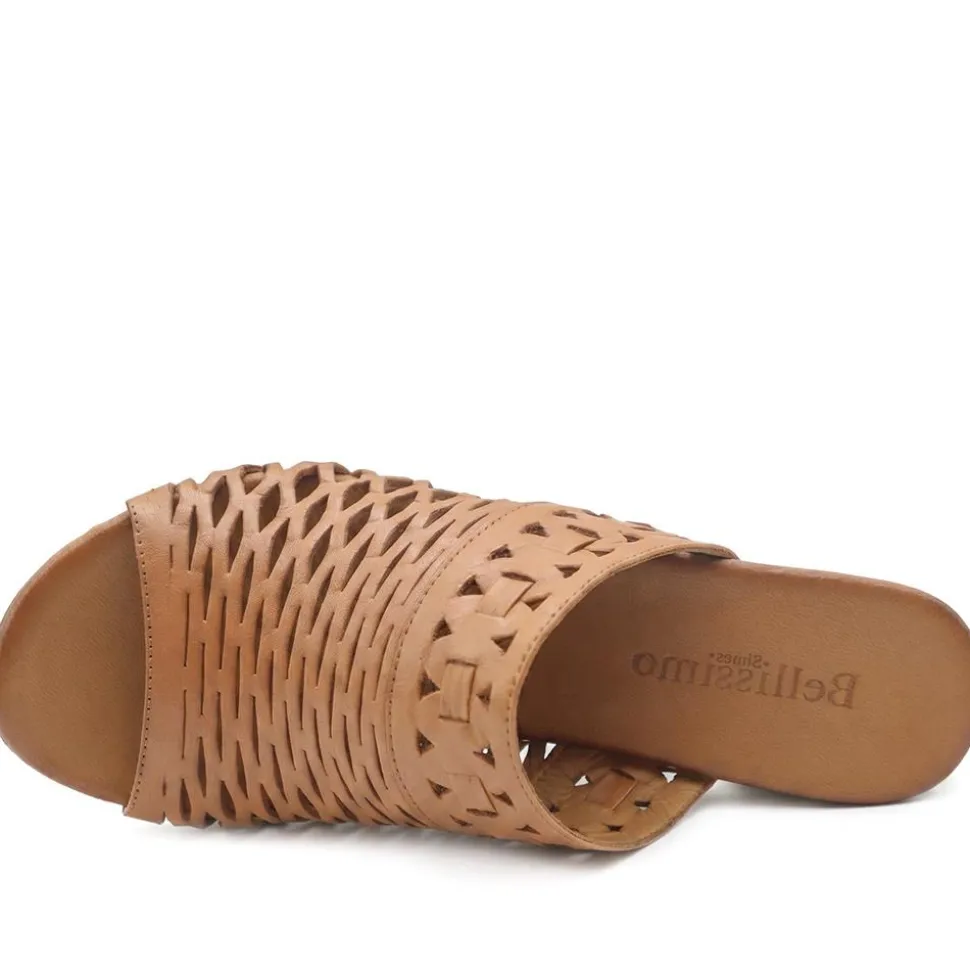 Bellissimo Leather Heeled Mule Sandals - Tan
