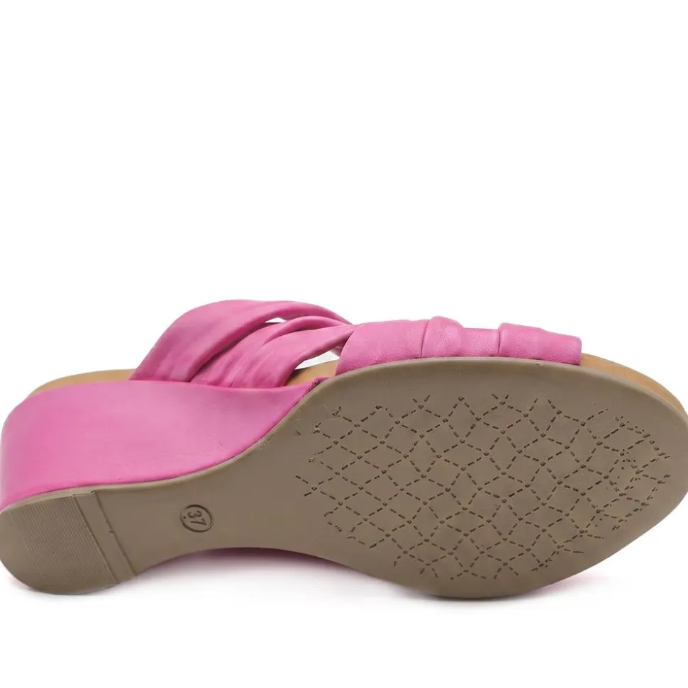 Bellissimo Leather Peep Toe Mule Sandals - Pink